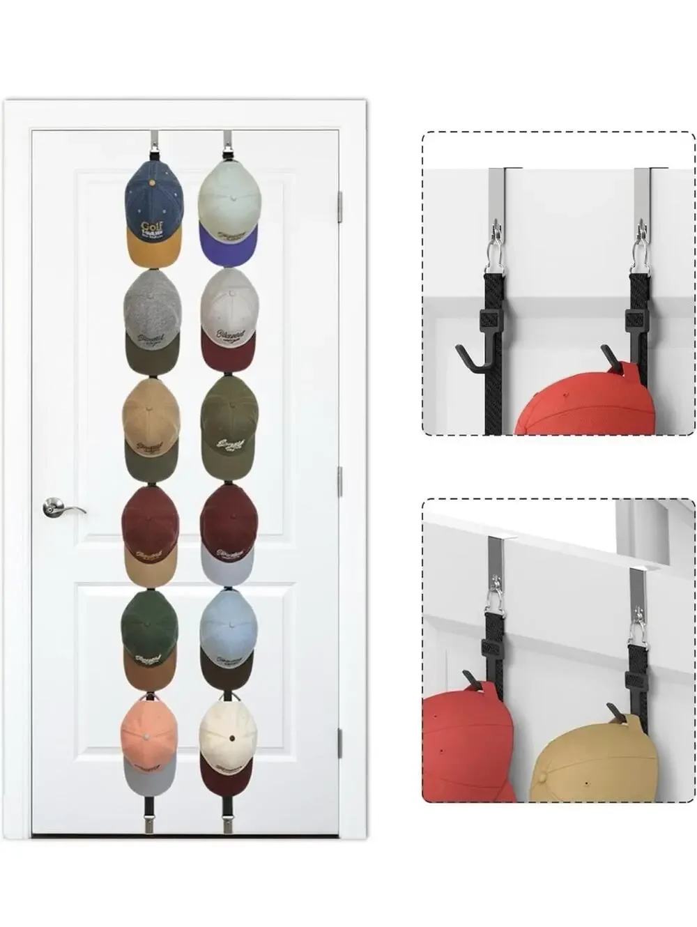 Baseball Cap Hat Rack Wall Door Hanger Holder Storage Organizer 16 Hooks